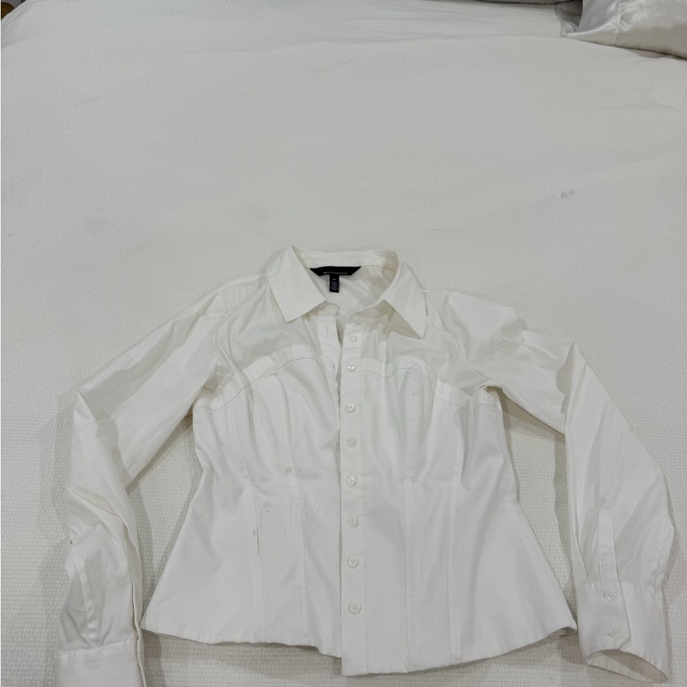 White House Black Market Fitted White Button-Down Shirt